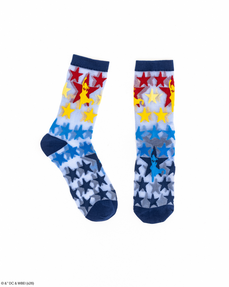 Sock Candy Supergirl Star Shimmer Sheer Crew Sock Sheer socks Fashion socks Star socks Supergirl socks DC Comics socks