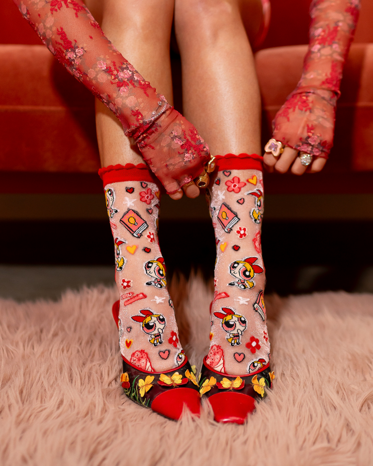 Sock Candy The Powerpuff Girls Blossom Shimmer Sheer Crew Socks Fashion Socks Powerpuff Girls Socks Sheer Socks Y2K Socks Blossom Socks socks with heels