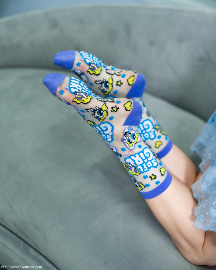 Sock Candy The Powerpuff Girls Bubbles Shimmer Sheer Crew Sock Powerpuff Girls Socks Fashion Socks Sheer Socks Y2K socks Bubbles Socks