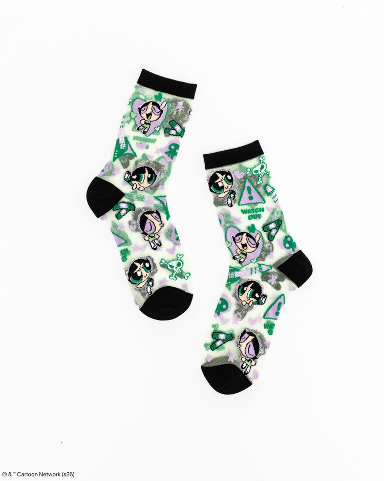 Sock Candy The Powerpuff Girls Buttercup Shimmer Sheer Crew Sock Powerpuff Girls Socks Fashion Socks Sheer Socks Y2K Socks Buttercup Socks 