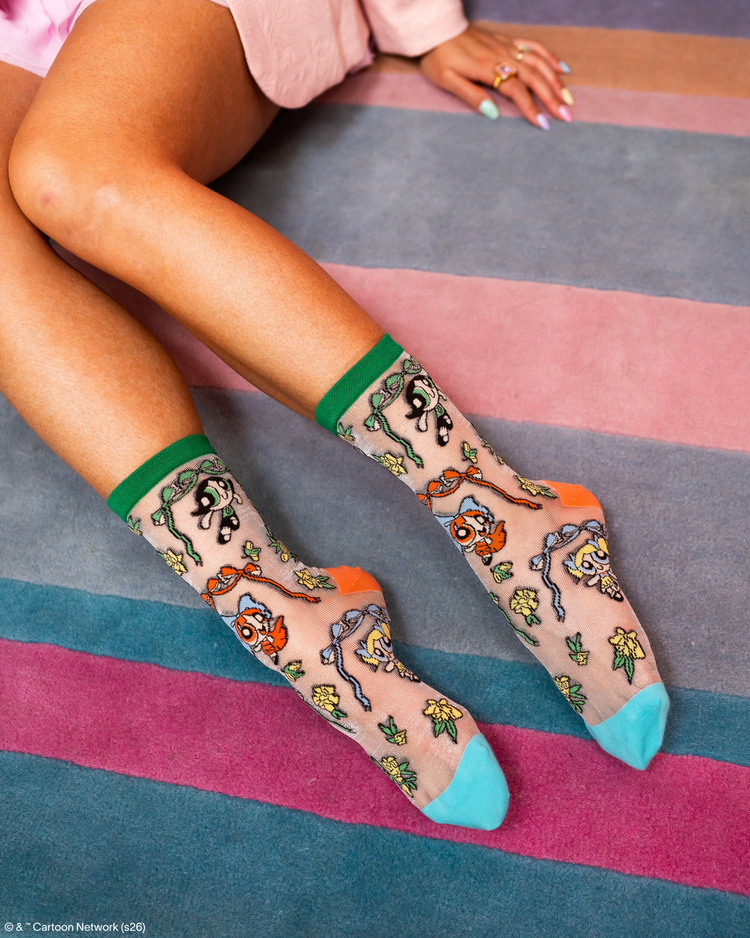 Sock Candy The Powerpuff Girls Coquette Shimmer Sheer Crew Sock Powerpuff Girls Socks Fashion Socks Sheer Socks Coquette Socks Y2K Socks  
