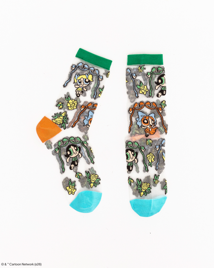 Sock Candy The Powerpuff Girls Coquette Shimmer Sheer Crew Sock Powerpuff Girls Socks Fashion Socks Sheer Socks Coquette Socks Y2K Socks  